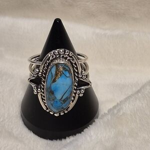 Blue Copper Turquoise Sterling Southwest Style Ring.  Size 10